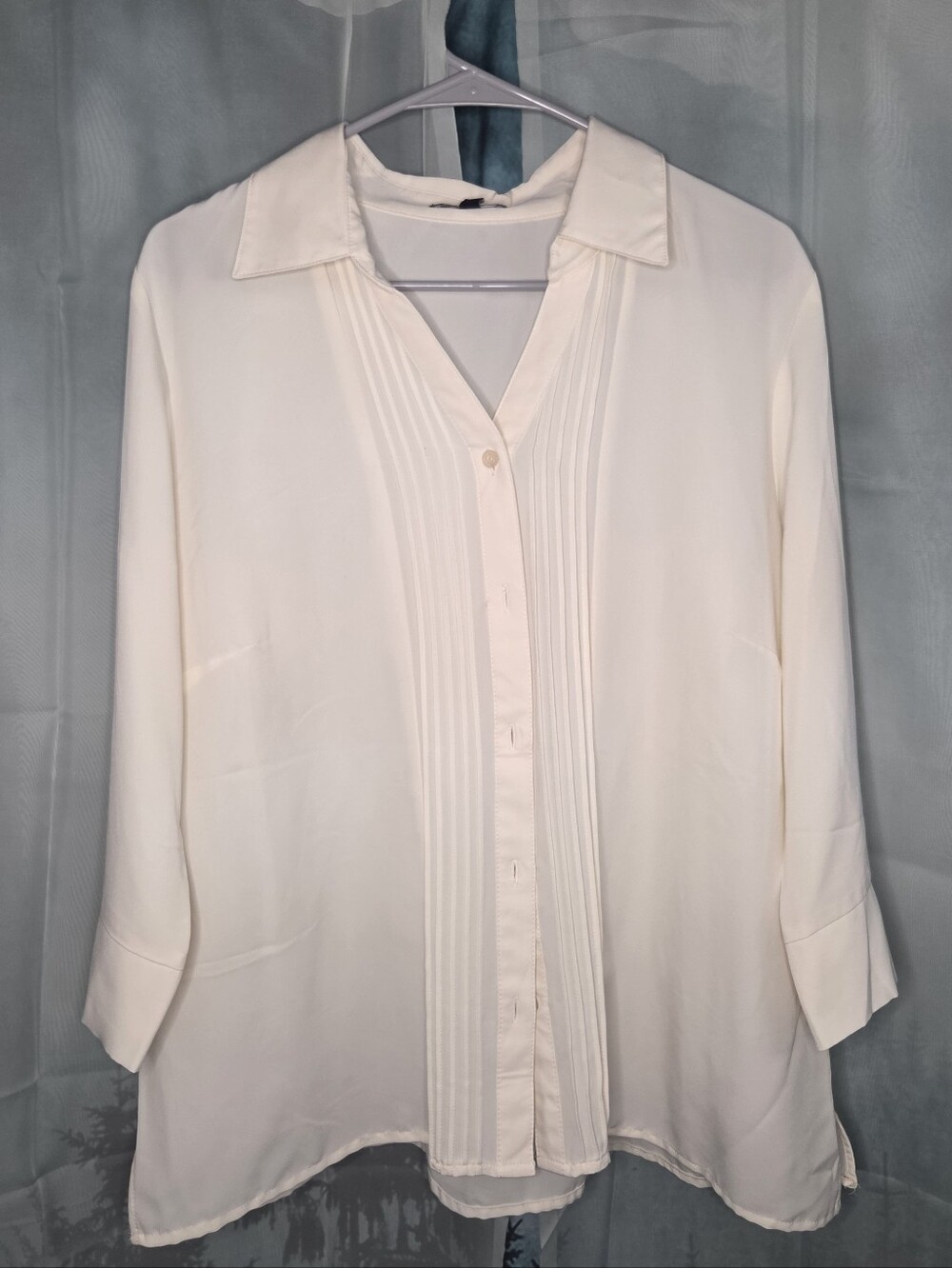 Notations Cream Button-Down Pintuck Blouse
